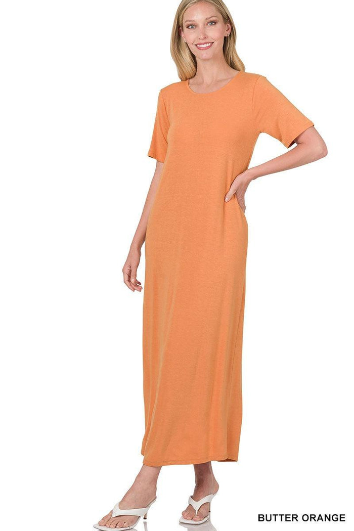 Short Sleeve Round Neck Maxi - Butter Orange