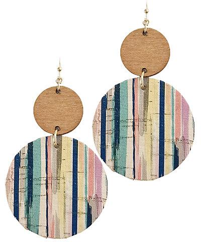 Boho Striped Print Round Earrings- Green