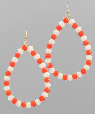 Gameday Orange/White beaded Hoop Earrings