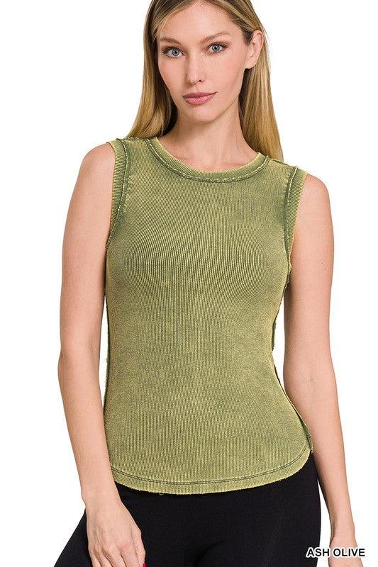 Exposed Seam Tank - Ash Olive