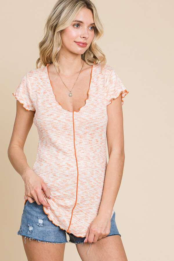 V Neck Cap Sleeve Top- Orange