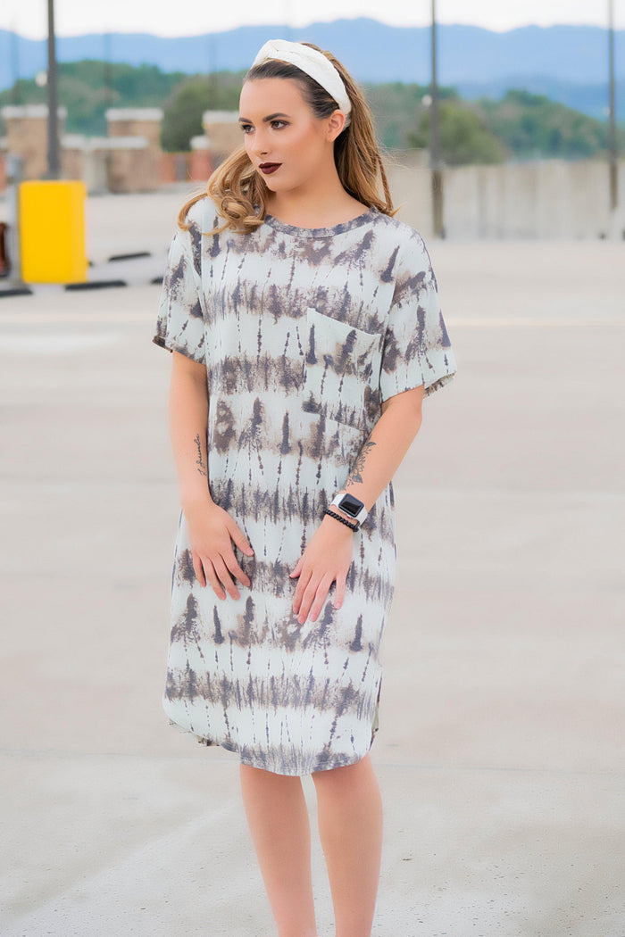 Mint/Charcoal Tie dye dress - 512 Boutique