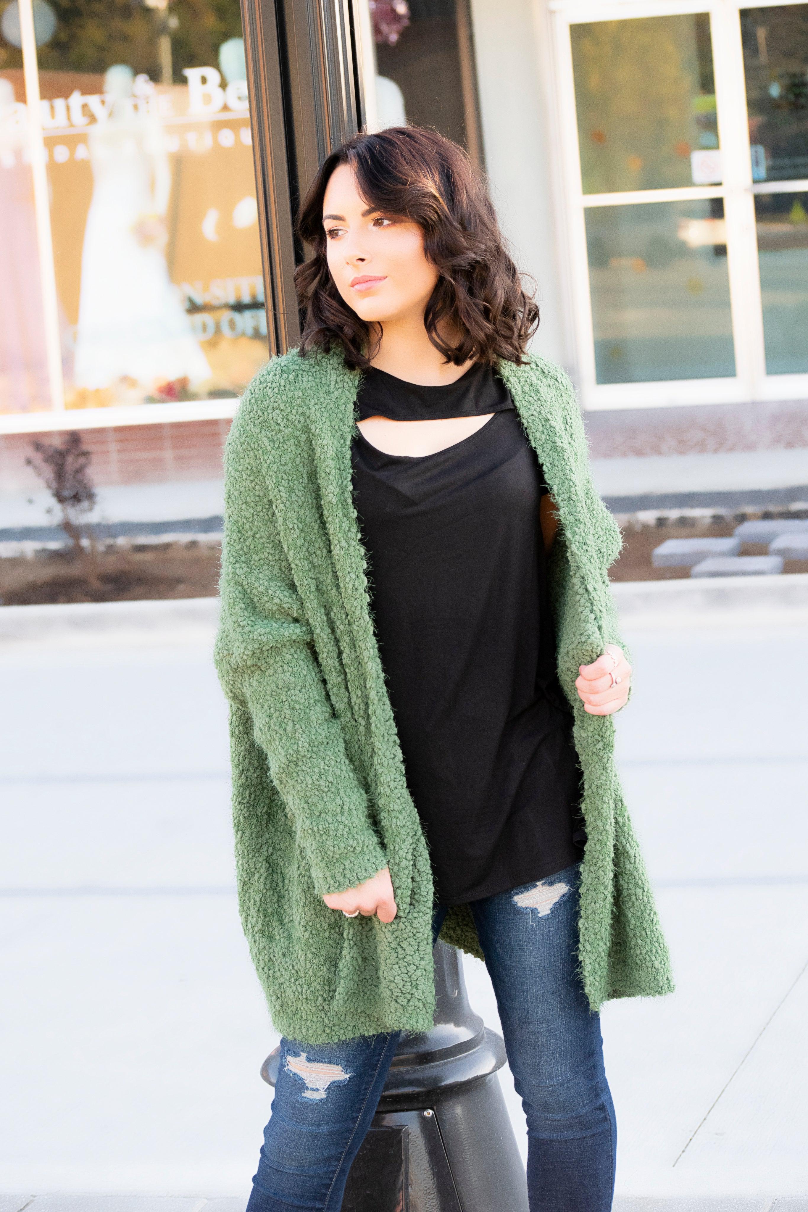 Olive Popcorn Cardigan