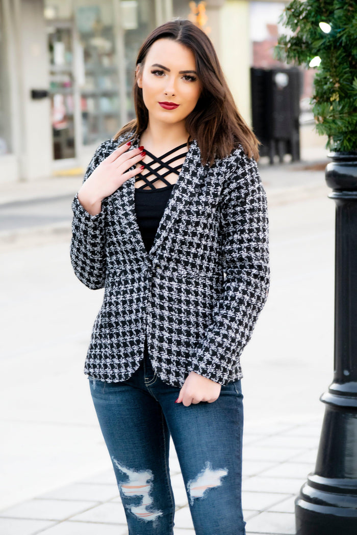 Houndstooth Tweed Jacket - 512 Boutique