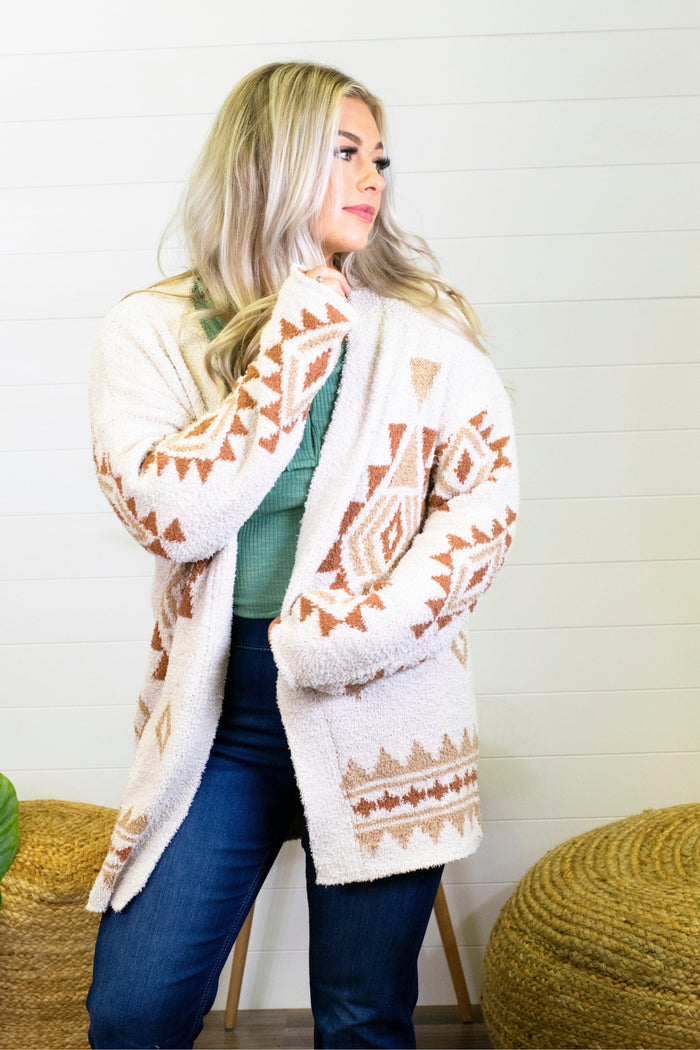 Cozy Aztec Cardigan- Cream - 512 Boutique