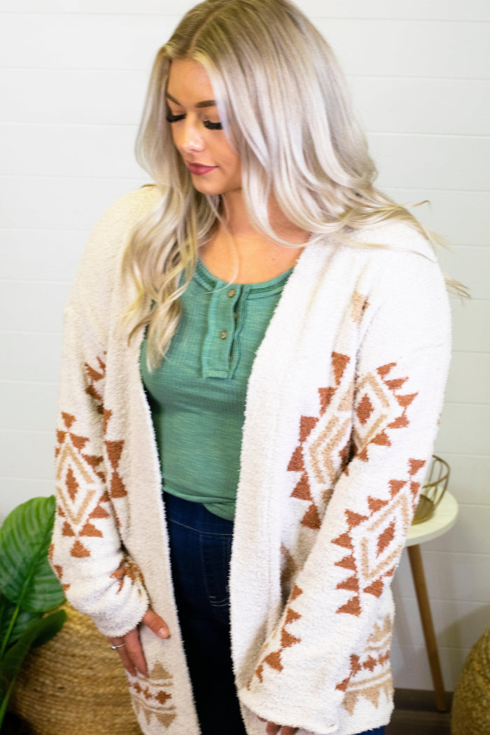 Cozy Aztec Cardigan- Cream - 512 Boutique