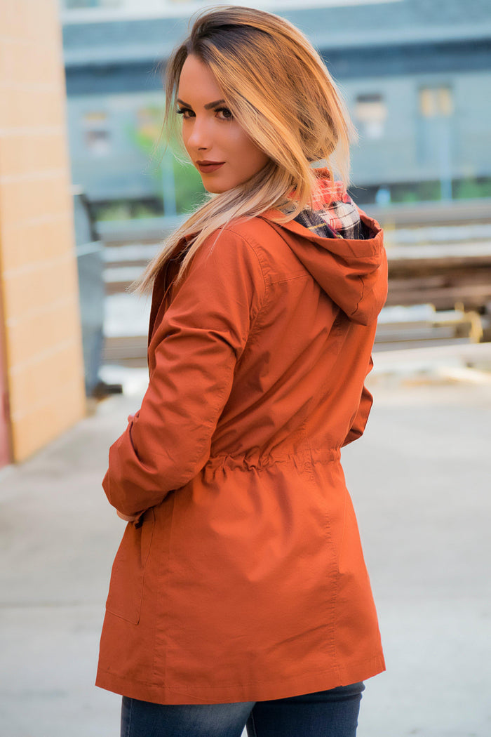 Flannel Lined Hood Utility Jacket - Rust - 512 Boutique