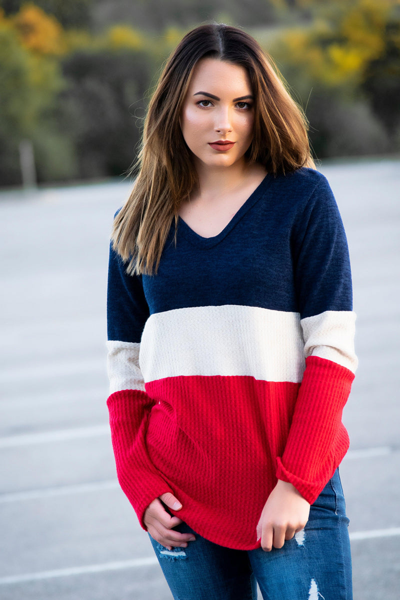 Navy/Red Colorblock Top - 512 Boutique