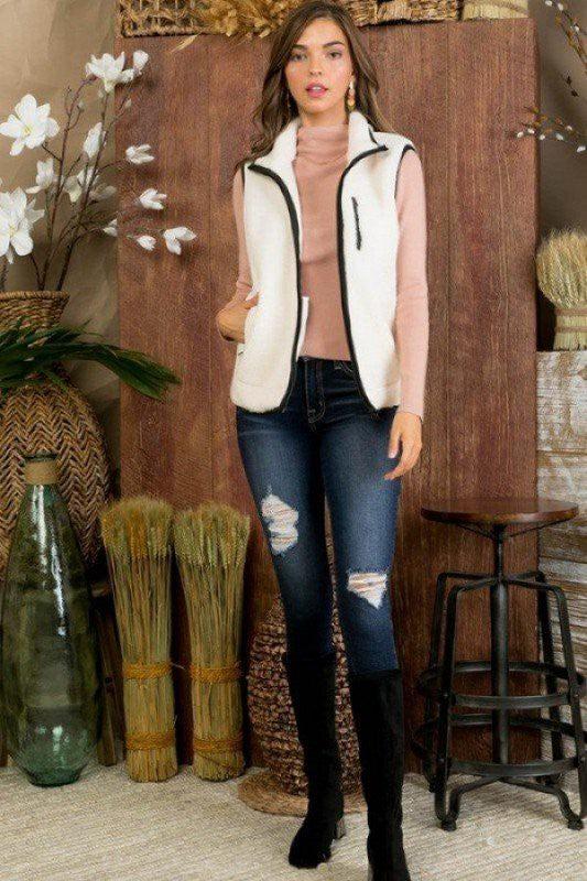 Full Zipper Vest - Cream