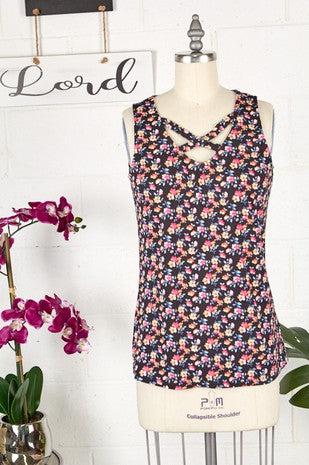 Ditsy Floral Print Criss Cross Tank