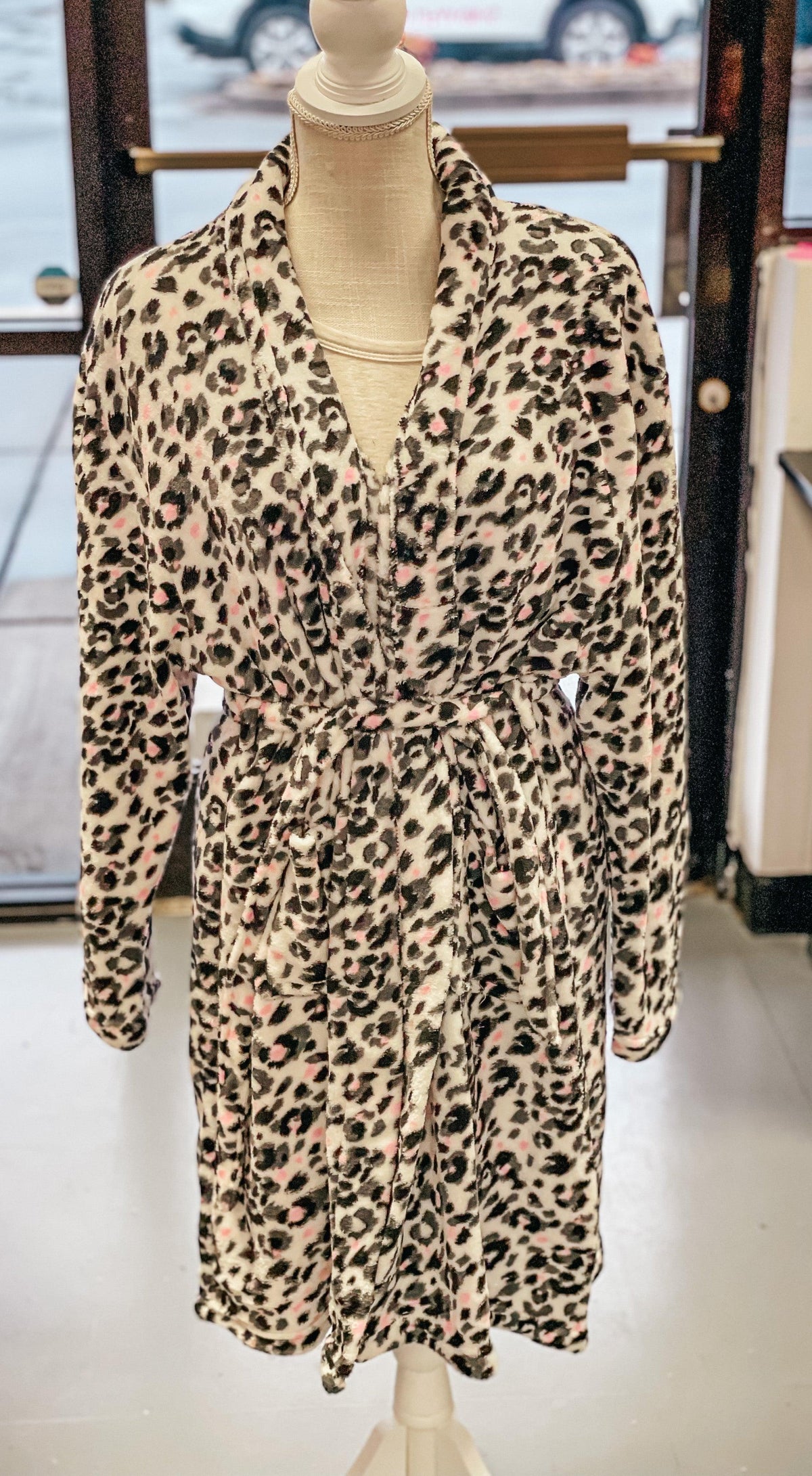 White/Gray Animal Print Fleece Robe