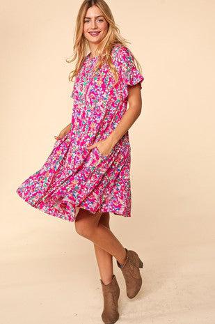 Fuchsia Floral Print Dress