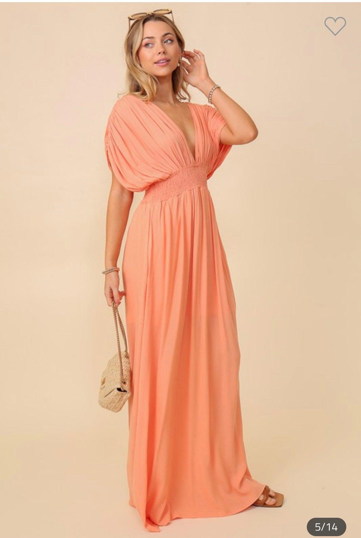 Smocked Waist Dress- Apricot