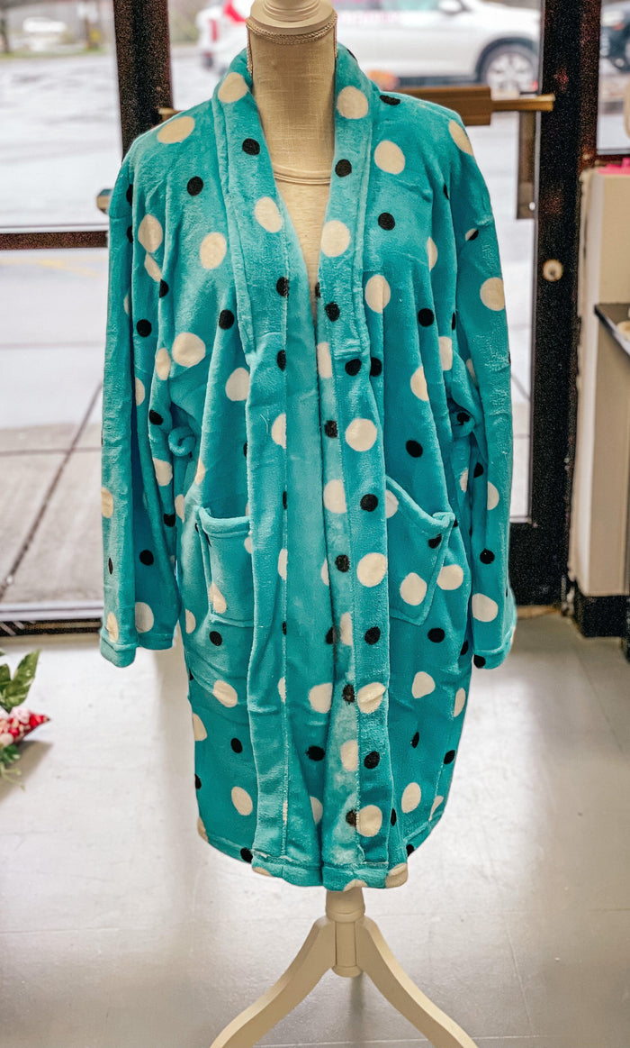 Blue Polka Dot Fleece Robe