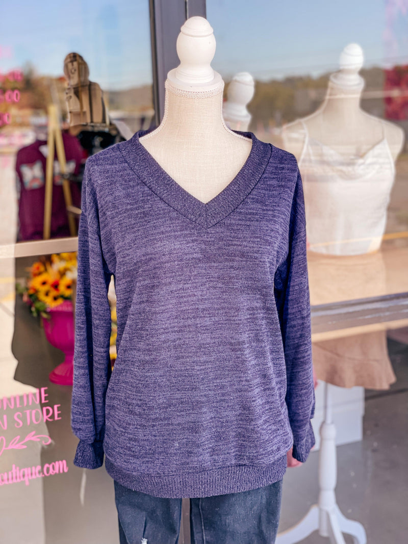 V Neck Navy Banded Sweater