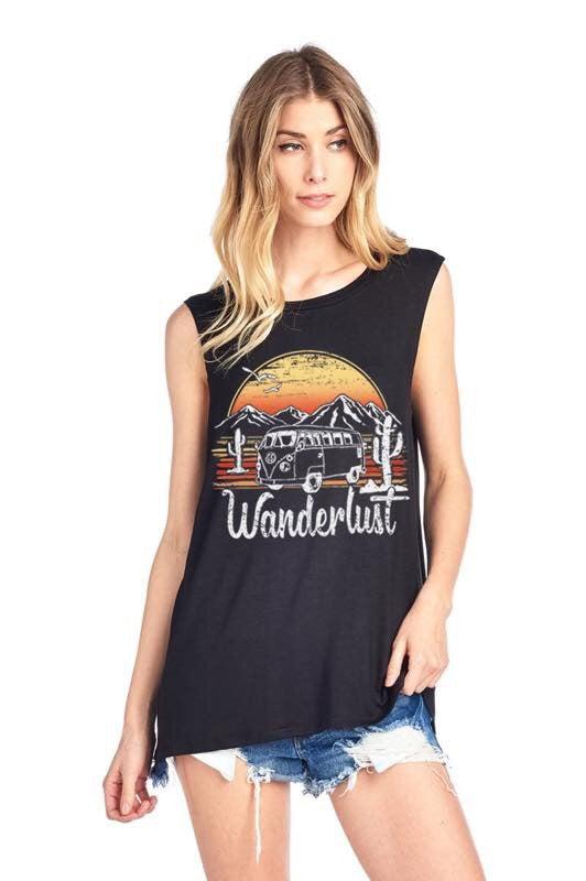 Wanderlust Tank- Black - 512 Boutique