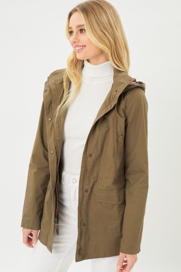 Flannel Lined Hood Utility Jacket - Olive